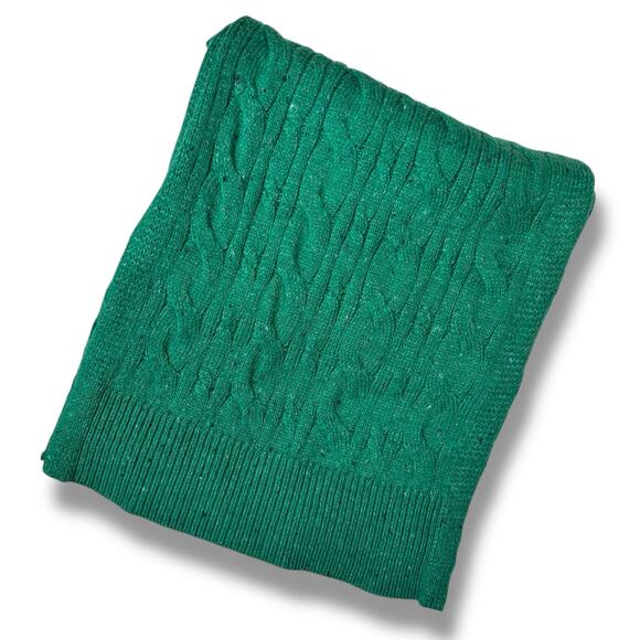 Talbots Green Cable Knit Scarf with Navy Flecks - Picture 3 of 5